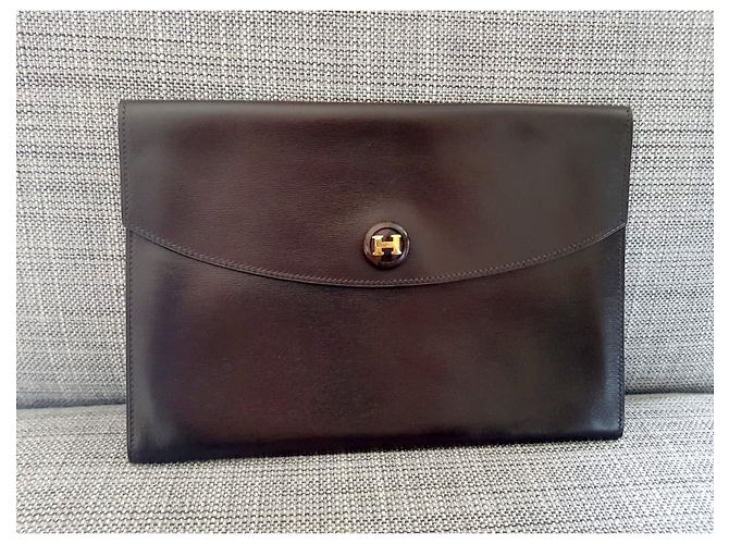 Pochette vintage Rio Hermès in pelle marrone lucida Marrone scuro - vista 11