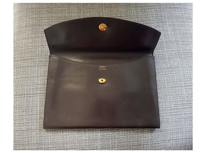Pochette vintage Rio Hermès in pelle marrone lucida Marrone scuro - vista 2