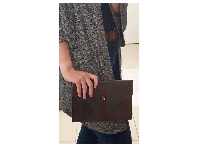Pochette vintage Rio Hermès in pelle marrone lucida Marrone scuro - vista 4