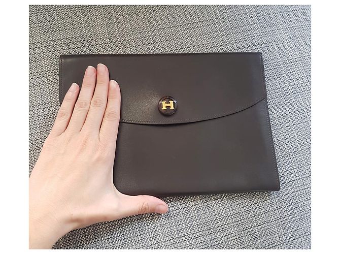Pochette vintage Rio Hermès in pelle marrone lucida Marrone scuro - vista 5