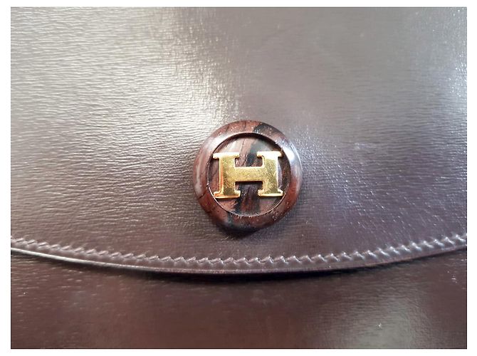 Pochette vintage Rio Hermès in pelle marrone lucida Marrone scuro - vista 6