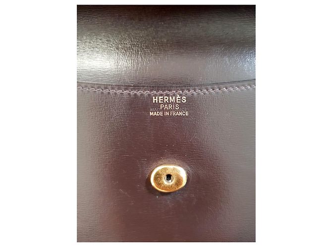 Pochette vintage Rio Hermès in pelle marrone lucida Marrone scuro - vista 7