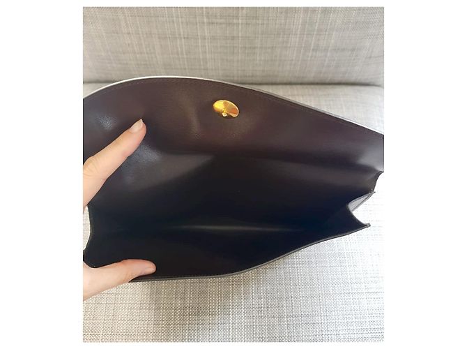 Pochette vintage Rio Hermès in pelle marrone lucida Marrone scuro - vista 8