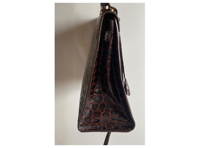 Borsa Hermès Kelly 32 in pelle di coccodrillo marrone - vista 12