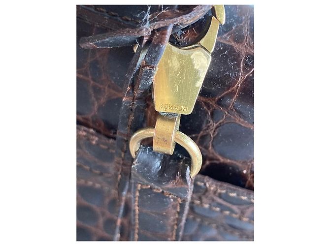 Borsa Hermès Kelly 32 in pelle di coccodrillo marrone - vista 13