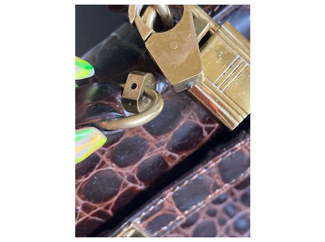Borsa Hermès Kelly 32 in pelle di coccodrillo marrone - vista 14