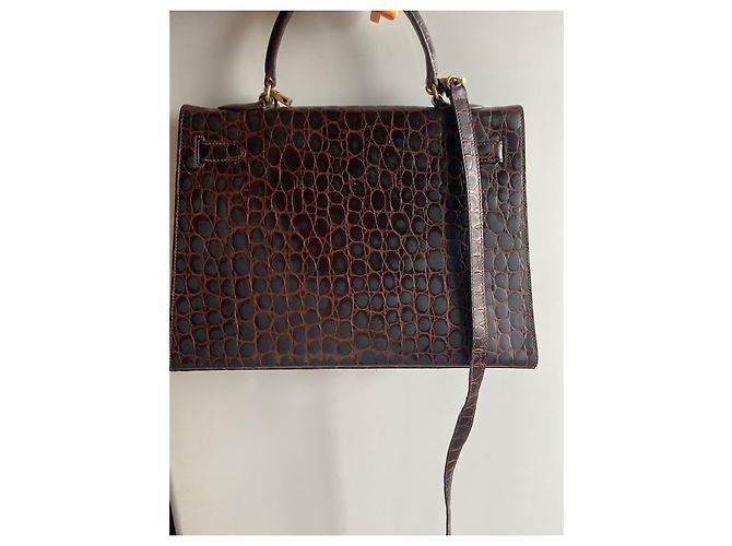 Borsa Hermès Kelly 32 in pelle di coccodrillo marrone - vista 2
