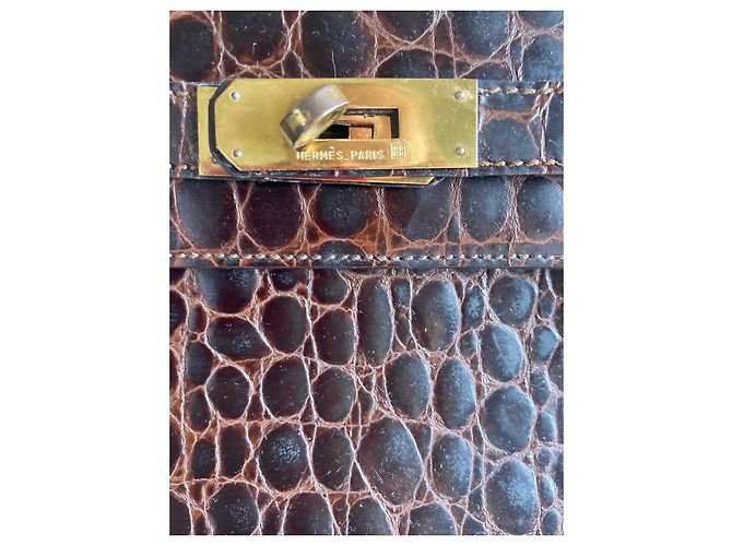 Borsa Hermès Kelly 32 in pelle di coccodrillo marrone - vista 3