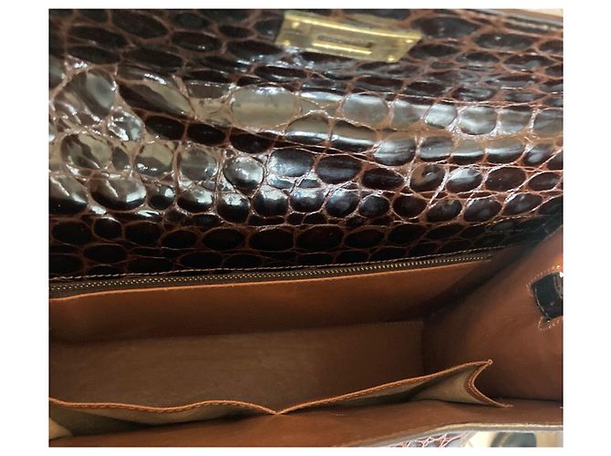 Borsa Hermès Kelly 32 in pelle di coccodrillo marrone - vista 5