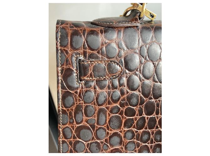 Borsa Hermès Kelly 32 in pelle di coccodrillo marrone - vista 6