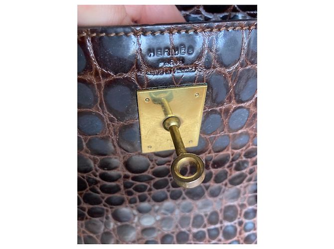 Borsa Hermès Kelly 32 in pelle di coccodrillo marrone - vista 8