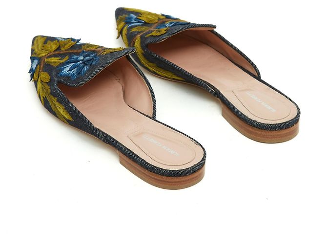 Alberta Ferretti Mules piatte EU39 in denim floreale, scarpe slip-on US8. Blu - vista 4