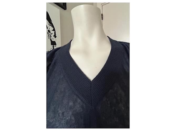 Bruno Manetti V-Ausschnitt Leinenpullover marineblau - Ansicht 3