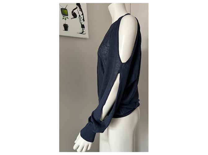 Bruno Manetti V-Ausschnitt Leinenpullover marineblau - Ansicht 5