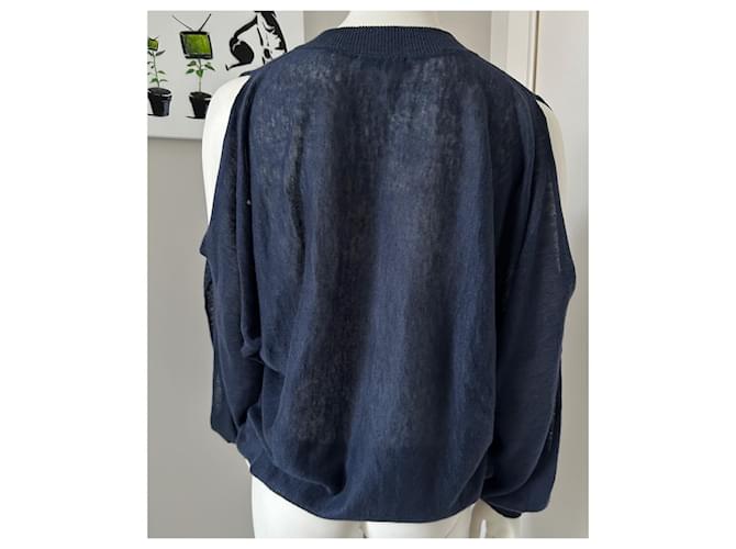 Bruno Manetti V-Ausschnitt Leinenpullover marineblau - Ansicht 7