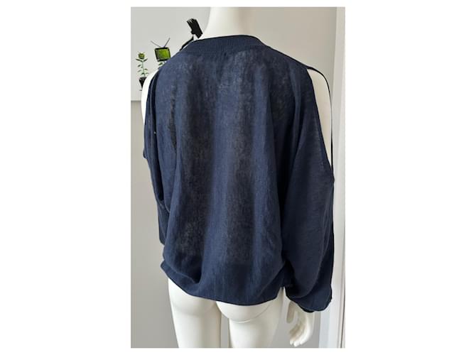 Bruno Manetti V-Ausschnitt Leinenpullover marineblau - Ansicht 8