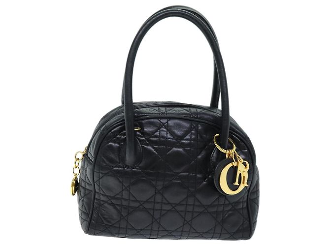 Christian Dior Lady Dior Canage Borsa a mano Pelle di agnello Nera Auth yk12170 - vista 13