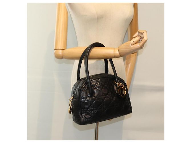 Christian Dior Lady Dior Canage Borsa a mano Pelle di agnello Nera Auth yk12170 - vista 22