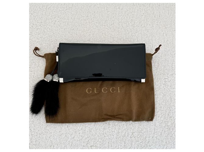 Pochette Gucci in pelle nera lucida con nappine di cristalli Nero - vista 3