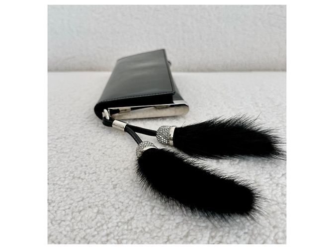 Pochette Gucci in pelle nera lucida con nappine di cristalli Nero - vista 5