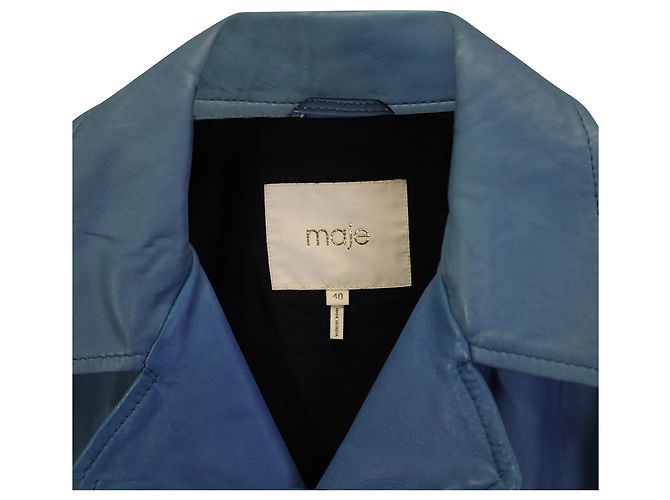 Giubbotto Biker Maje in Pelle Blu - vista 3