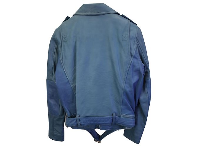 Giubbotto Biker Maje in Pelle Blu - vista 4
