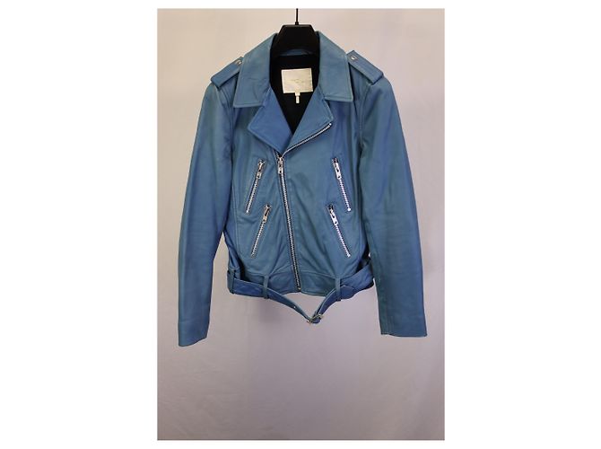 Giubbotto Biker Maje in Pelle Blu - vista 5