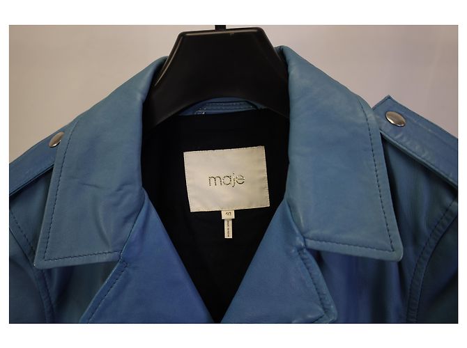 Giubbotto Biker Maje in Pelle Blu - vista 7