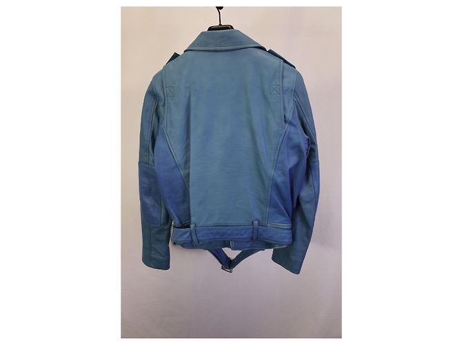 Giubbotto Biker Maje in Pelle Blu - vista 8