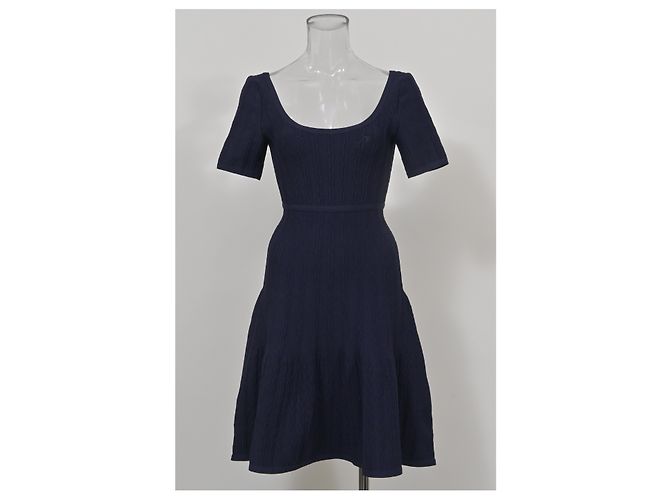 Abito Herve Leger con scollo rotondo in lana blu scuro Blu navy - vista 6
