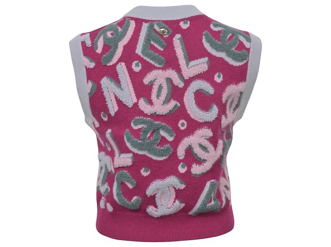 Timeless Stricktop mit Chanel-Logo aus rosa Kaschmir Braun Pink - Ansicht 3