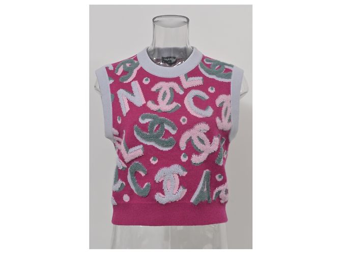 Timeless Stricktop mit Chanel-Logo aus rosa Kaschmir Braun Pink - Ansicht 6