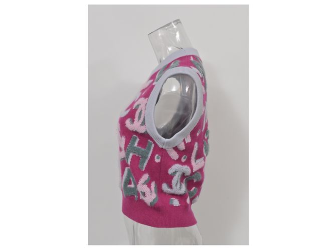 Timeless Stricktop mit Chanel-Logo aus rosa Kaschmir Braun Pink - Ansicht 7