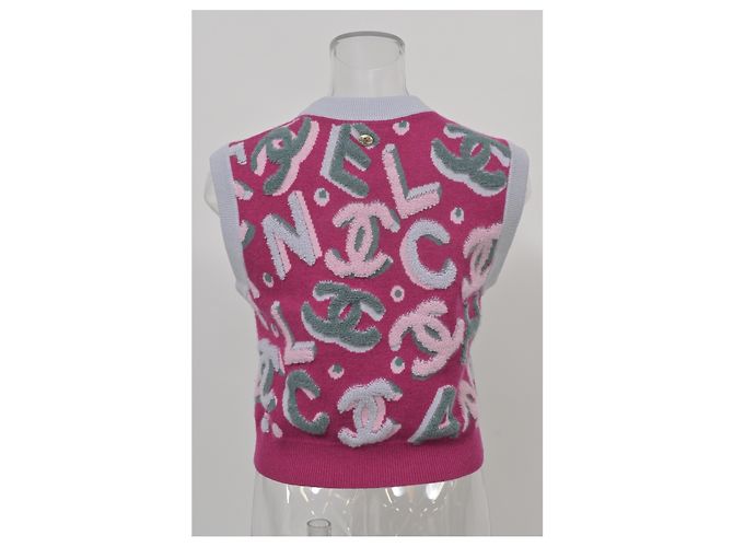 Timeless Stricktop mit Chanel-Logo aus rosa Kaschmir Braun Pink - Ansicht 8