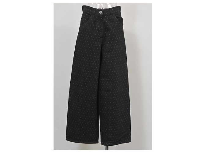 Chanel 2023 Vaqueros de pernera ancha con logo CC en algodón negro - vista 5