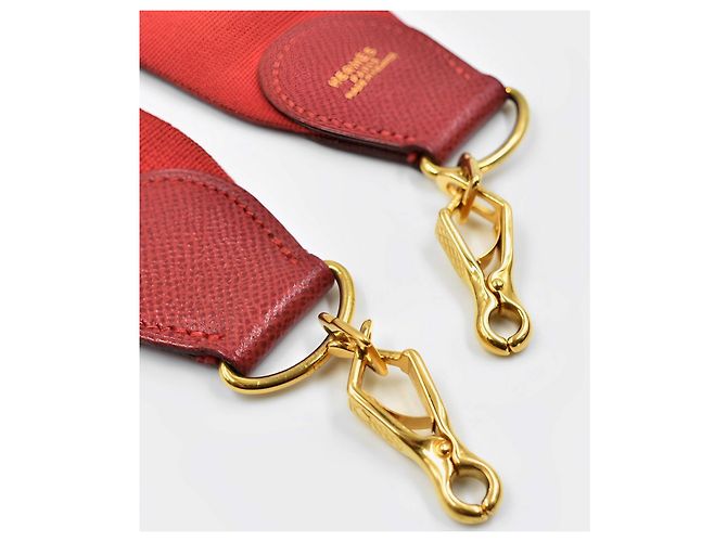 Tracolla Hermès Rossa in Pelle con Hardware Oro Rosso - vista 3
