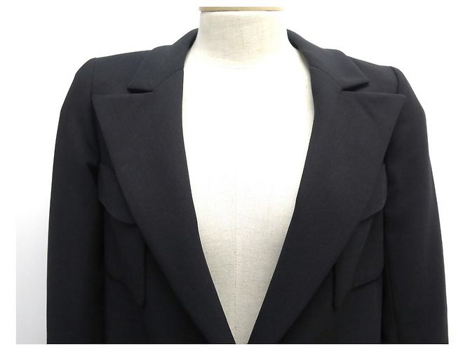 NEUE CHANEL LANGE JACKE P31042 GRÖSSE 34 S AUS SCHWARZER WOLLJACKE - Ansicht 2