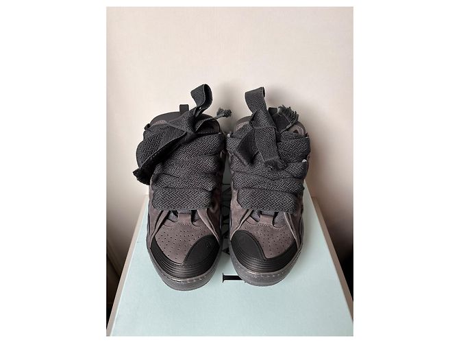 Sneakers Lanvin Curb in pelle di cervo nero e grigio - vista 2