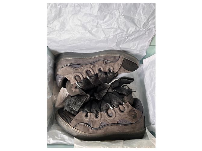 Sneakers Lanvin Curb in pelle di cervo nero e grigio - vista 3