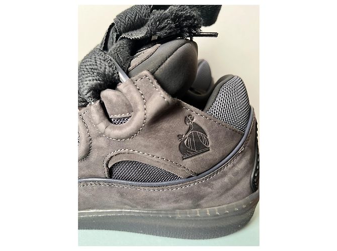 Sneakers Lanvin Curb in pelle di cervo nero e grigio - vista 4