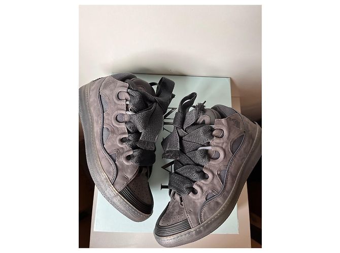 Sneakers Lanvin Curb in pelle di cervo nero e grigio - vista 5