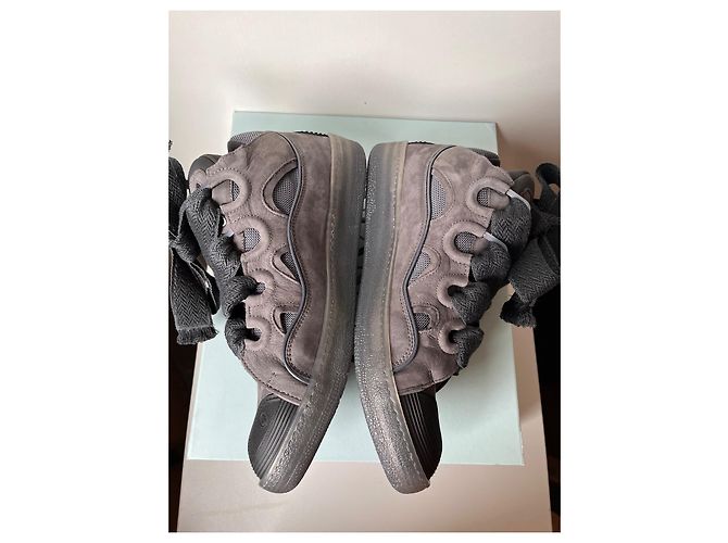 Sneakers Lanvin Curb in pelle di cervo nero e grigio - vista 6