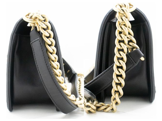 CHANEL Boy Chain Schultertasche Schwarzes gestepptes Lammleder mit Klappe - Ansicht 5