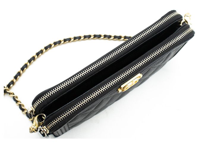 Portafoglio CHANEL Boy in caviale nero su catena con cerniera foderata WOC - vista 11