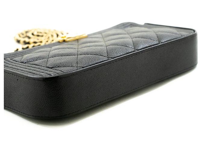 Portafoglio CHANEL Boy in caviale nero su catena con cerniera foderata WOC - vista 4