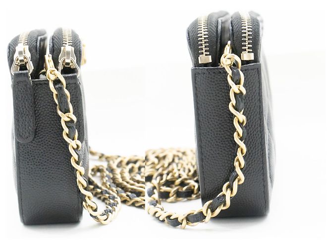Portafoglio CHANEL Boy in caviale nero su catena con cerniera foderata WOC - vista 5