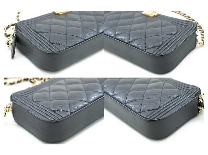 Portafoglio CHANEL Boy in caviale nero su catena con cerniera foderata WOC - vista 6