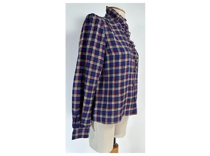 SéZane Camicia Chloe a Quadri in Lino Blu Multicolore - vista 4