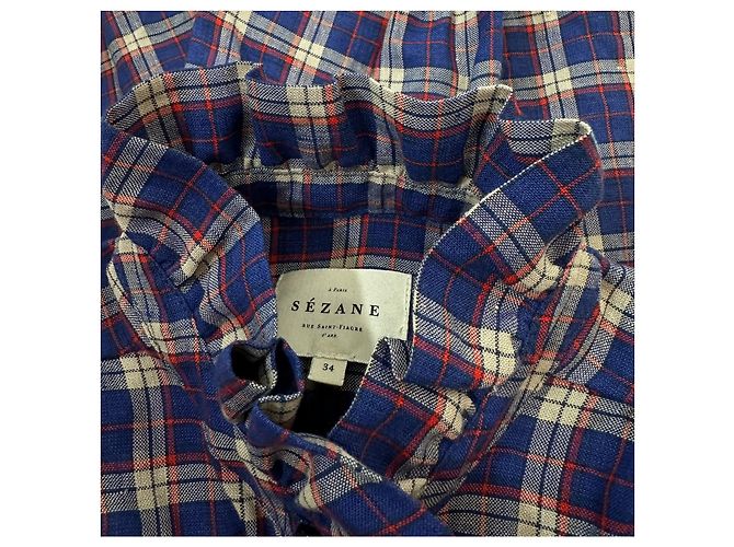 SéZane Camicia Chloe a Quadri in Lino Blu Multicolore - vista 9