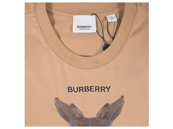 Camiseta Burberry Multi Deer Carrick em algodão bege - vista 4